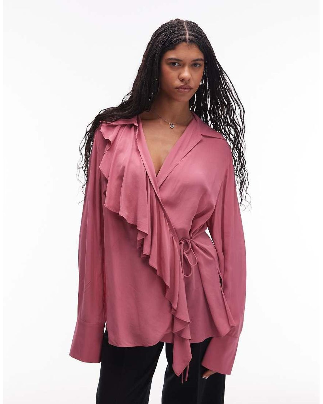 & Other Stories Red Semi Sheer Boho Blouse With Asymmetric Ruffle