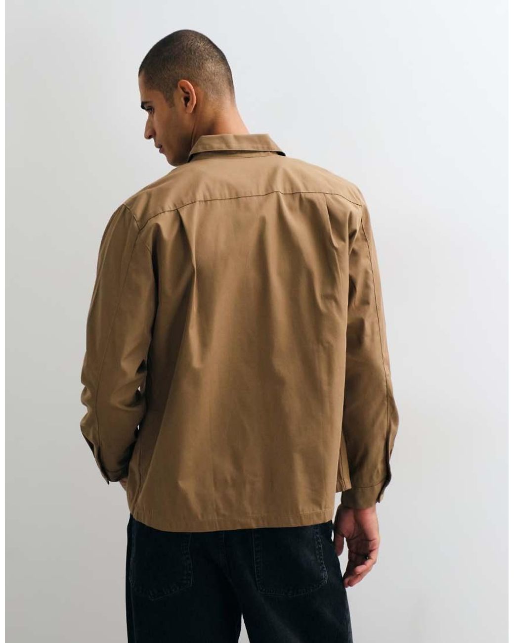 Lacoste Brown Cotton Blend Twill Overshirt for men
