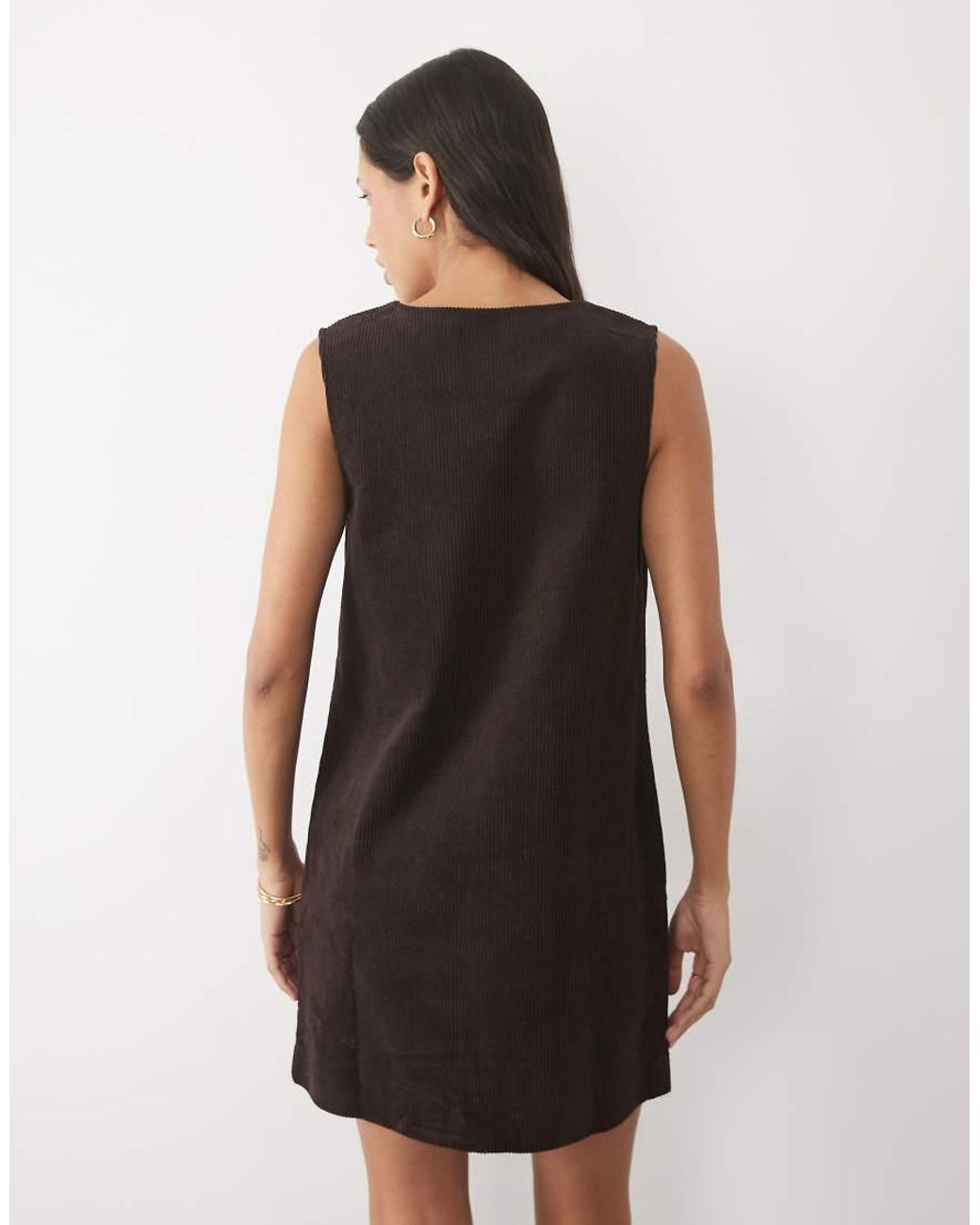 Threadbare Natural Cord Pinafore Mini Dress