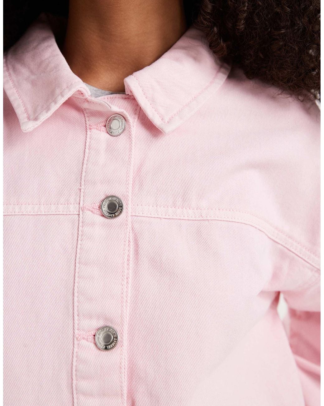 Vero Moda Pink Denim Shacket With Front Pockets