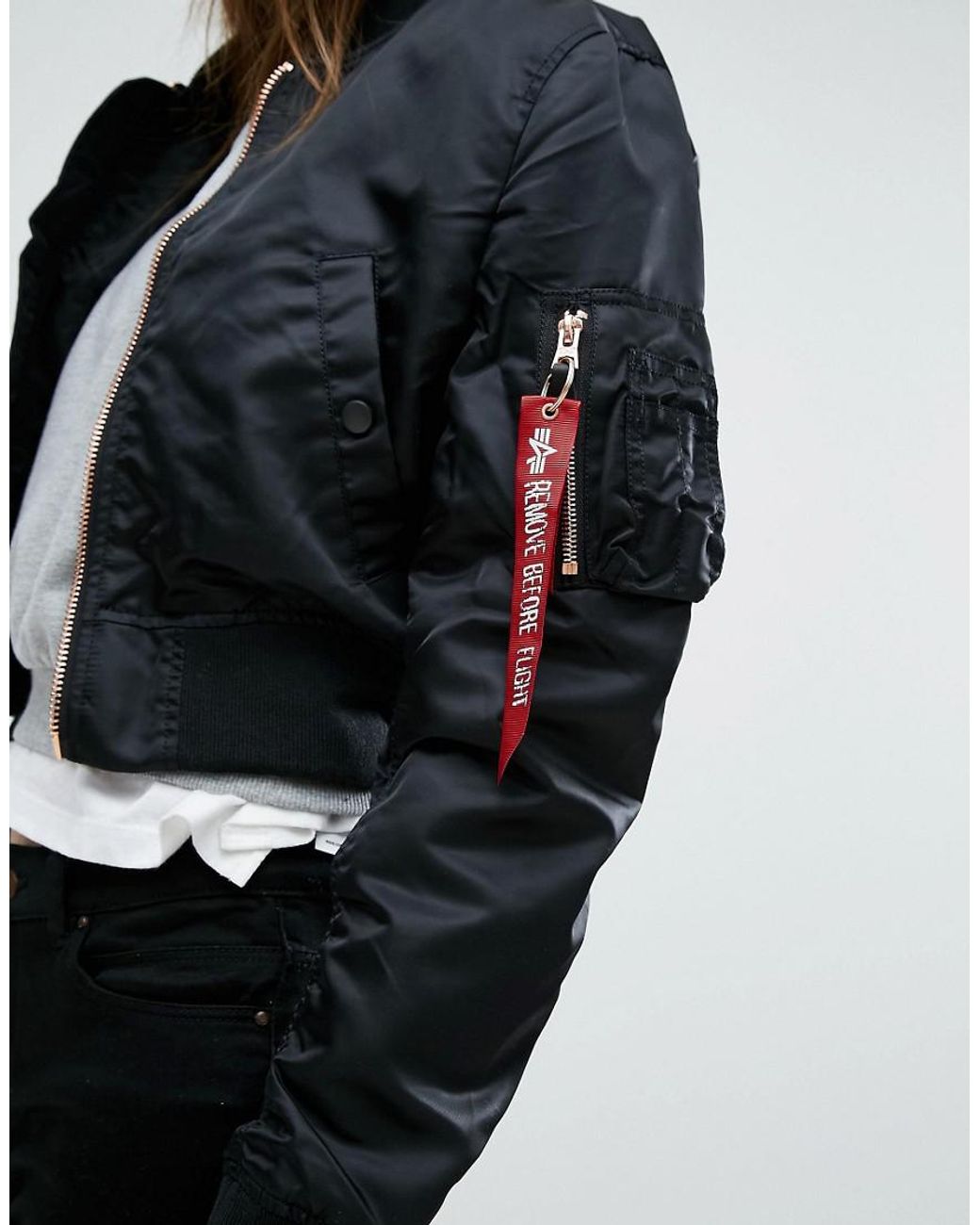 Alpha Industries Ma-1 Cropped Bomber Jacket With Rose Gold Zip in
