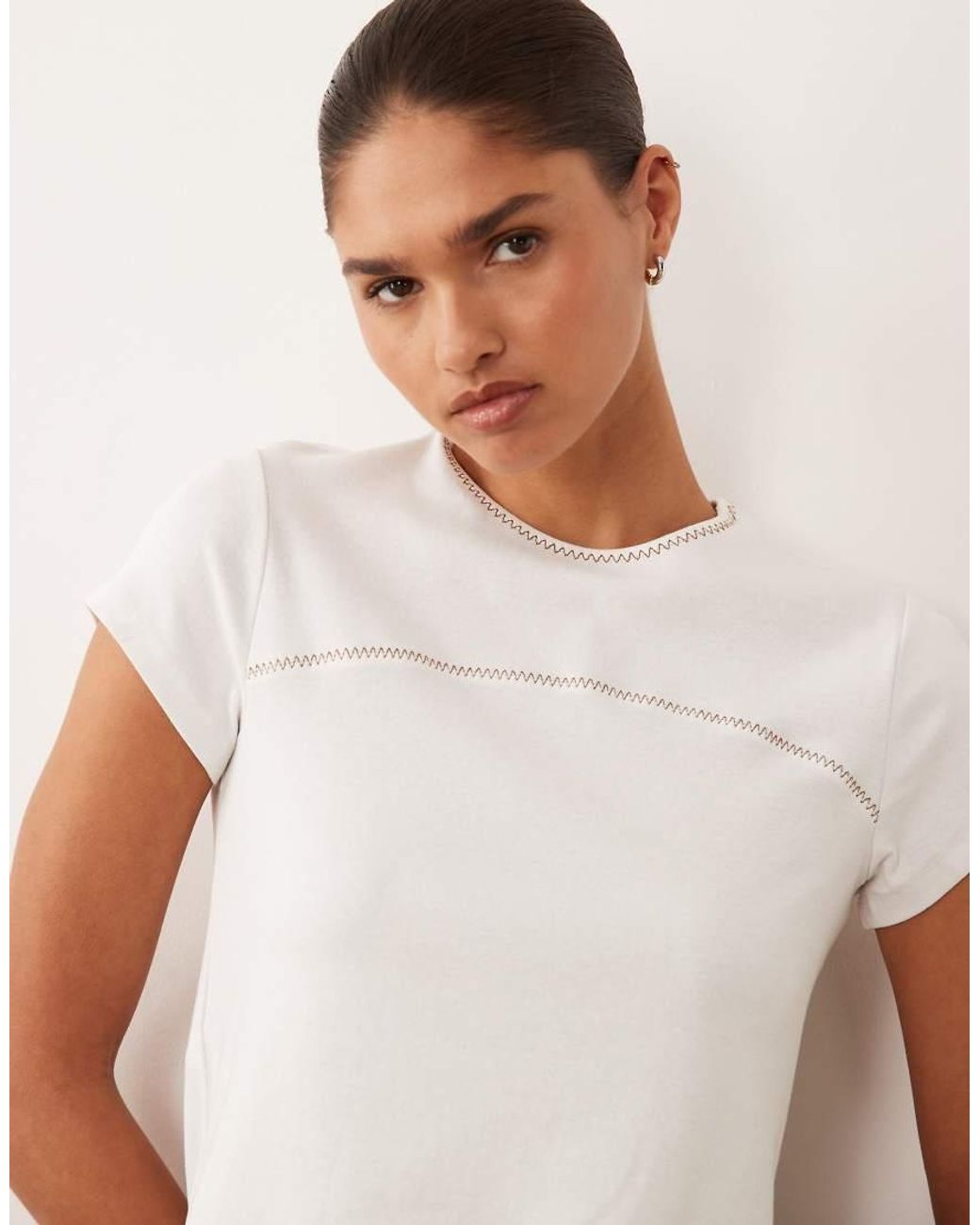 Mango White Teen Baby Tee With Contrast Trim