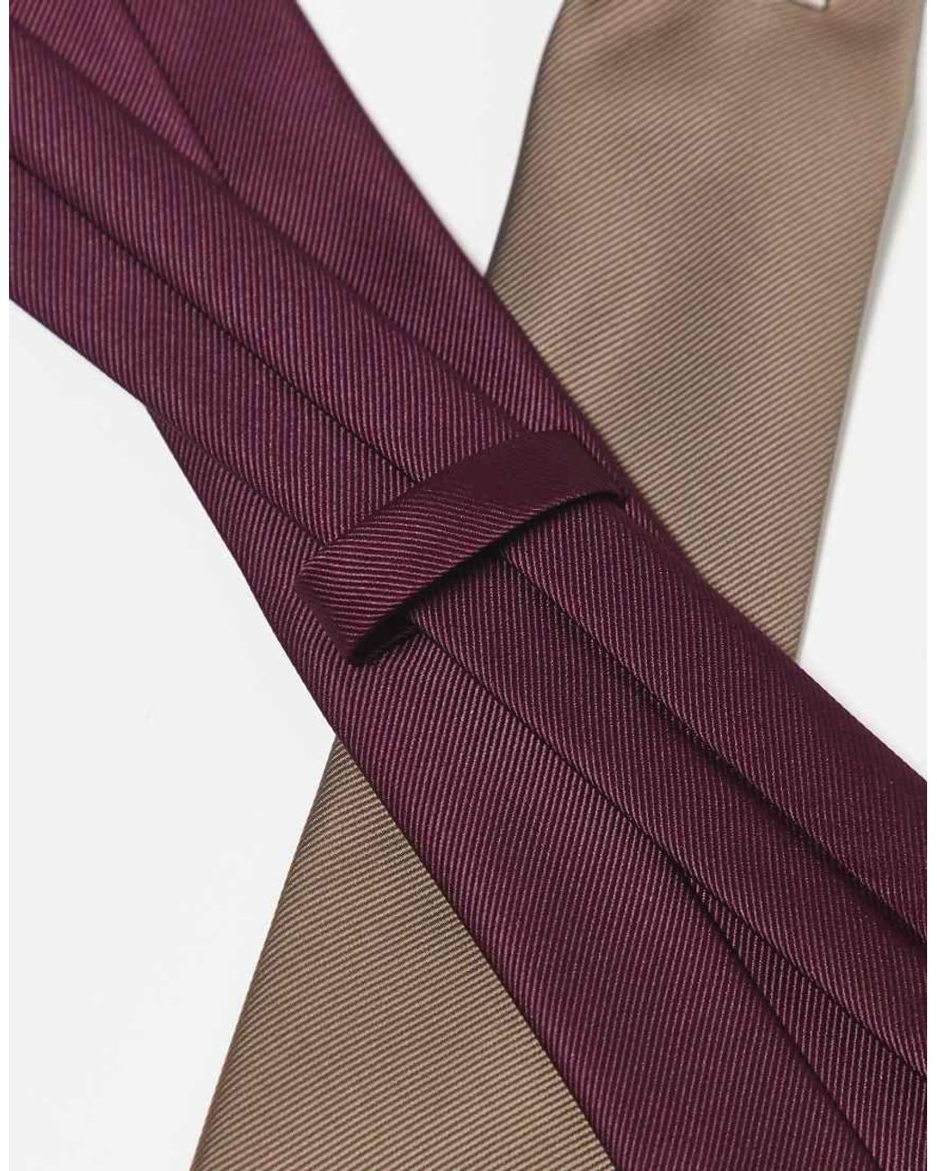 ASOS Brown 2 Pack Satin Ties With Tie Bar for men