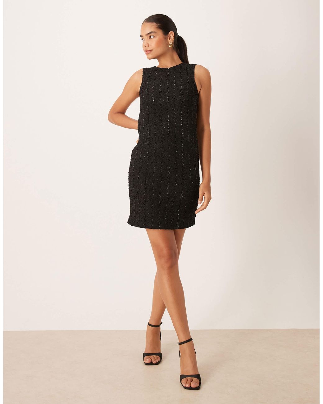 Vila Sequin Shift Mini Dress With Bow Back in Black | Lyst