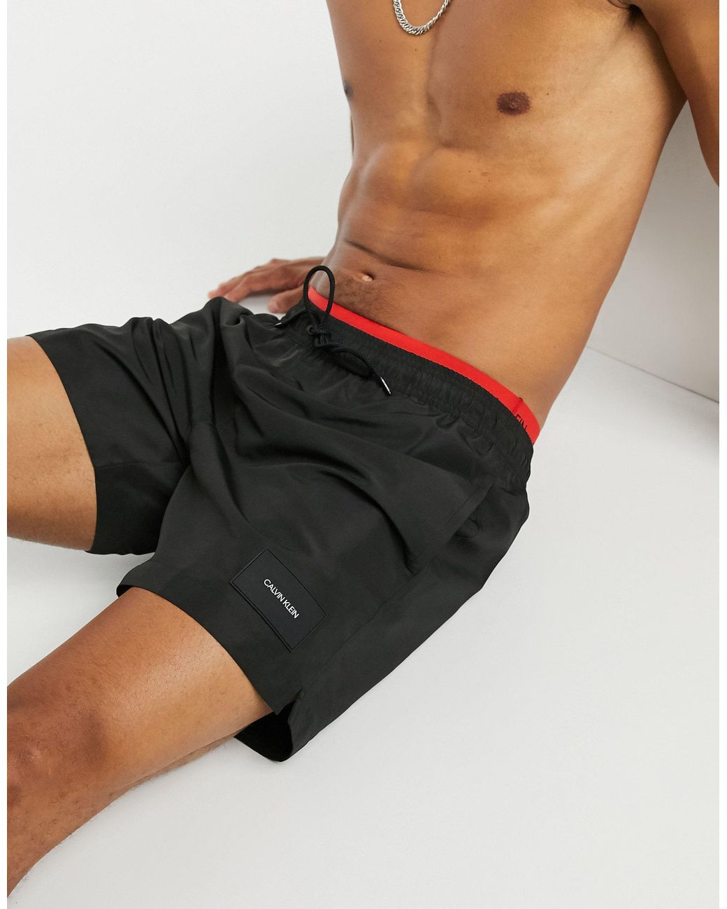 Calvin Klein Medium Length Swim Shorts With Double Waistband in Black for  Men | Lyst
