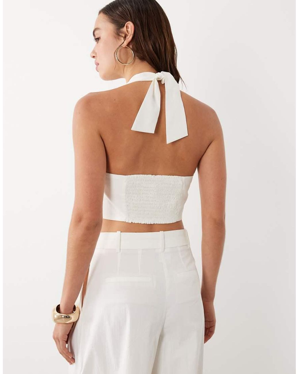 Mango White Starring Hailey Bieber Kasha Halterneck Cropped Top
