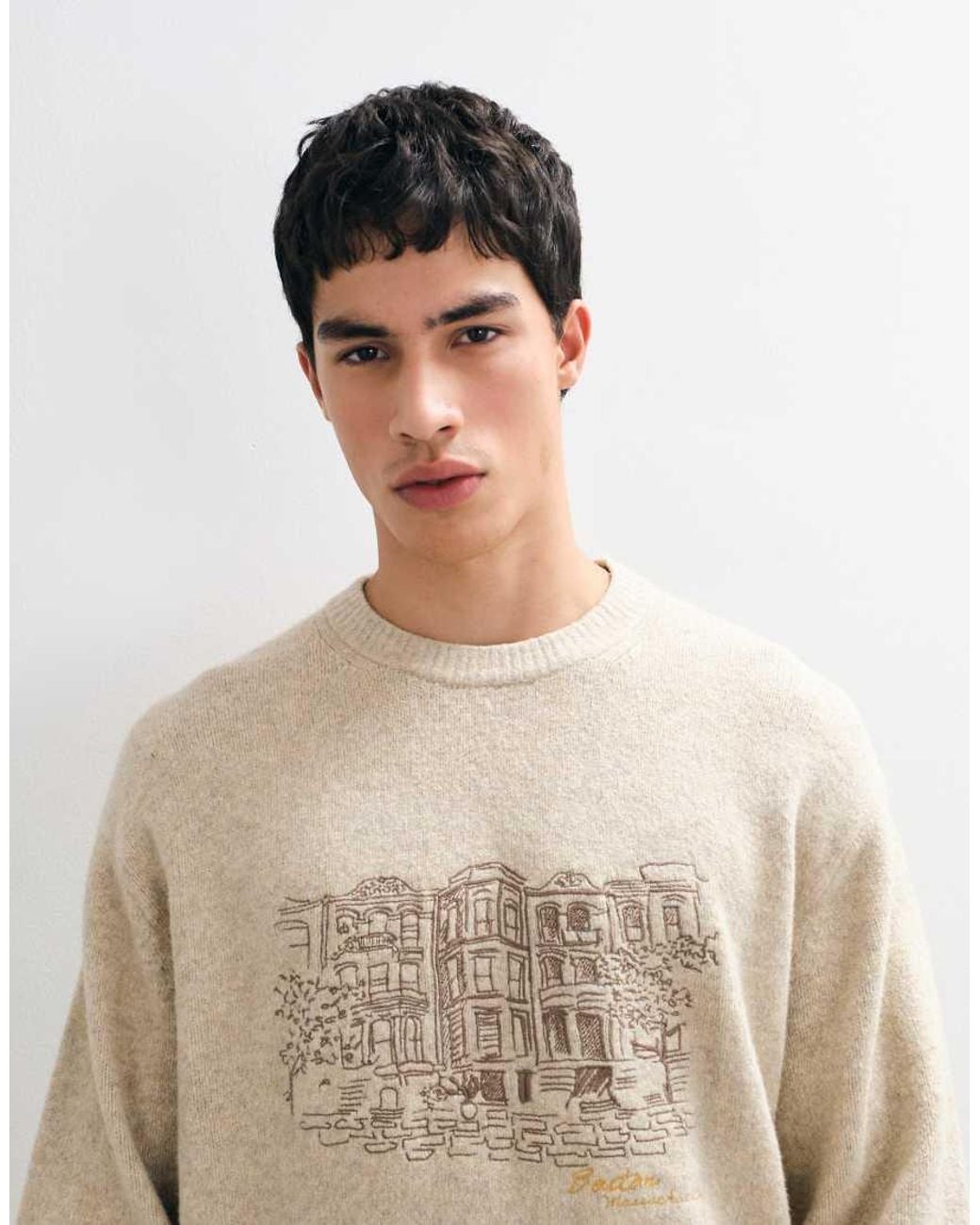 Abercrombie & Fitch Brown Knitted Boston Graphic Mock Neck Jumper for men