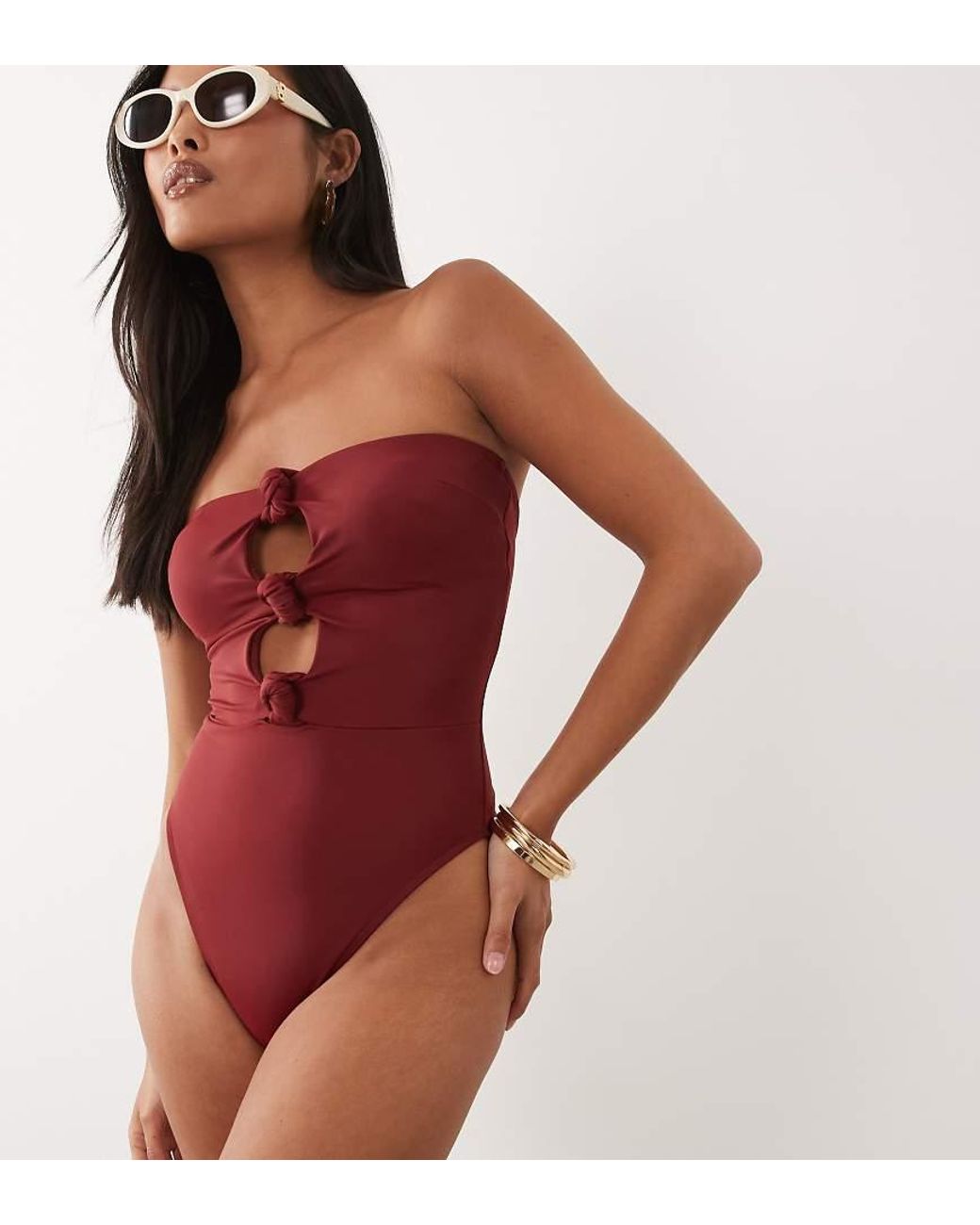 ASOS Red Asos Design Petite Martina Knot Swimsuit