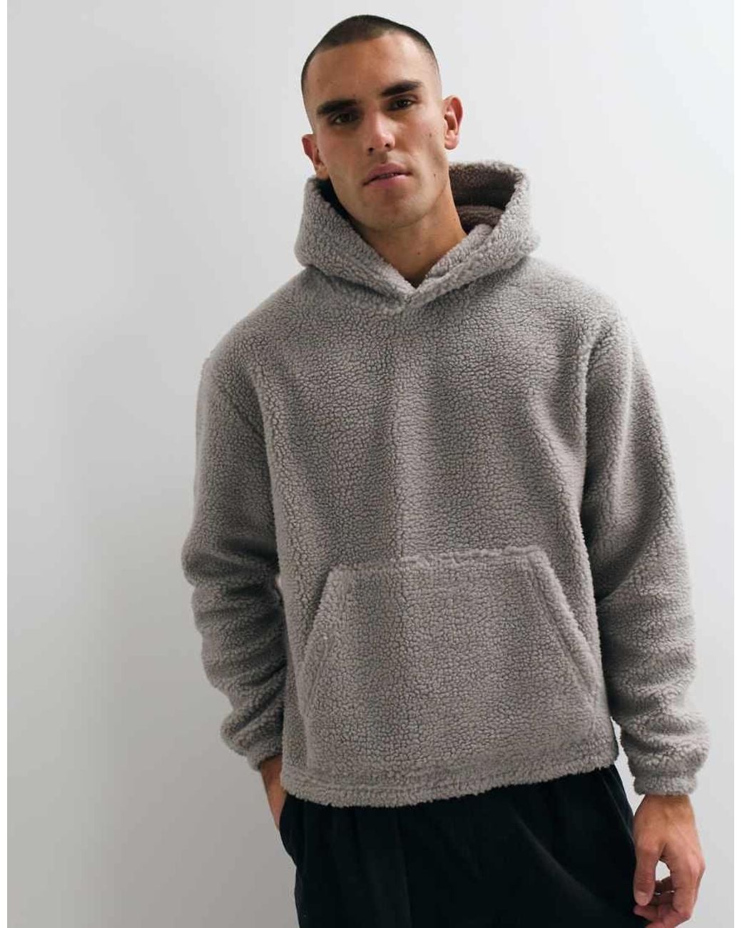 ASOS Gray Relaxed Borg Hoodie for men