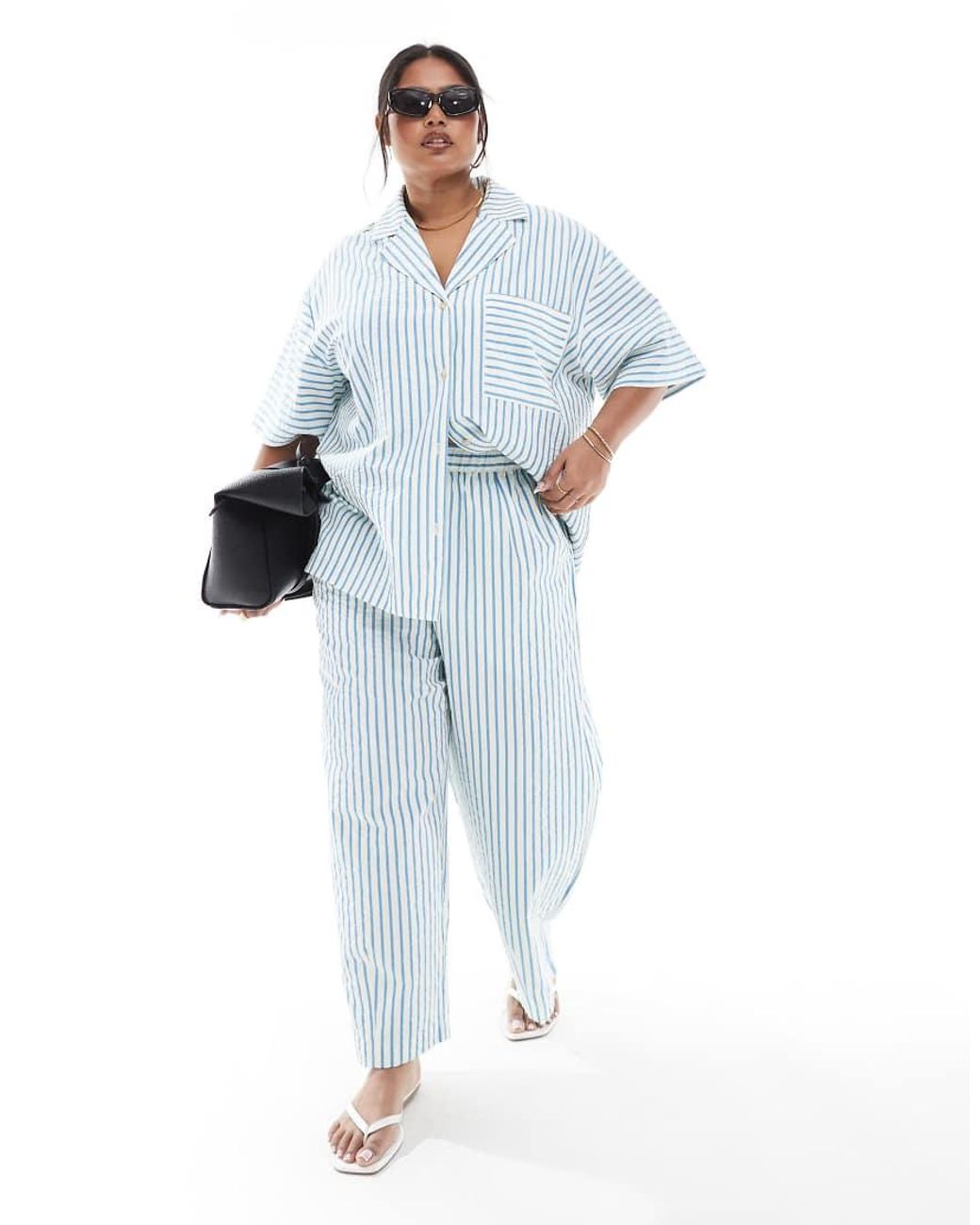 ASOS Blue Asos Design Curve Seersucker Shirt Co-Ord