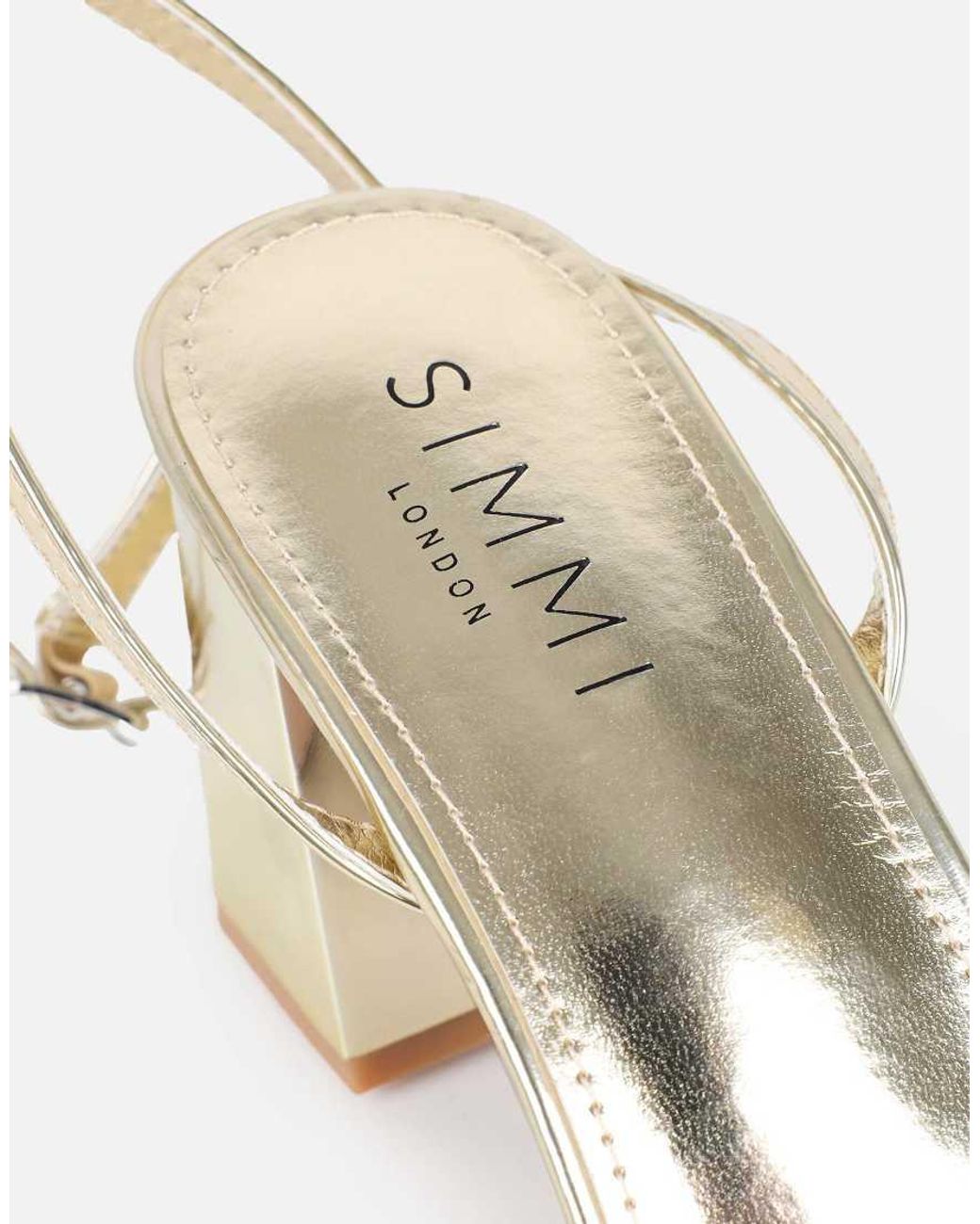 SIMMI Metallic Meave Diamante Wide Fit Block Heeled Sandals