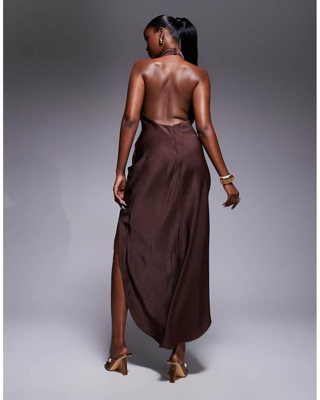 ASOS Purple Satin Halter Neck High Low Dress