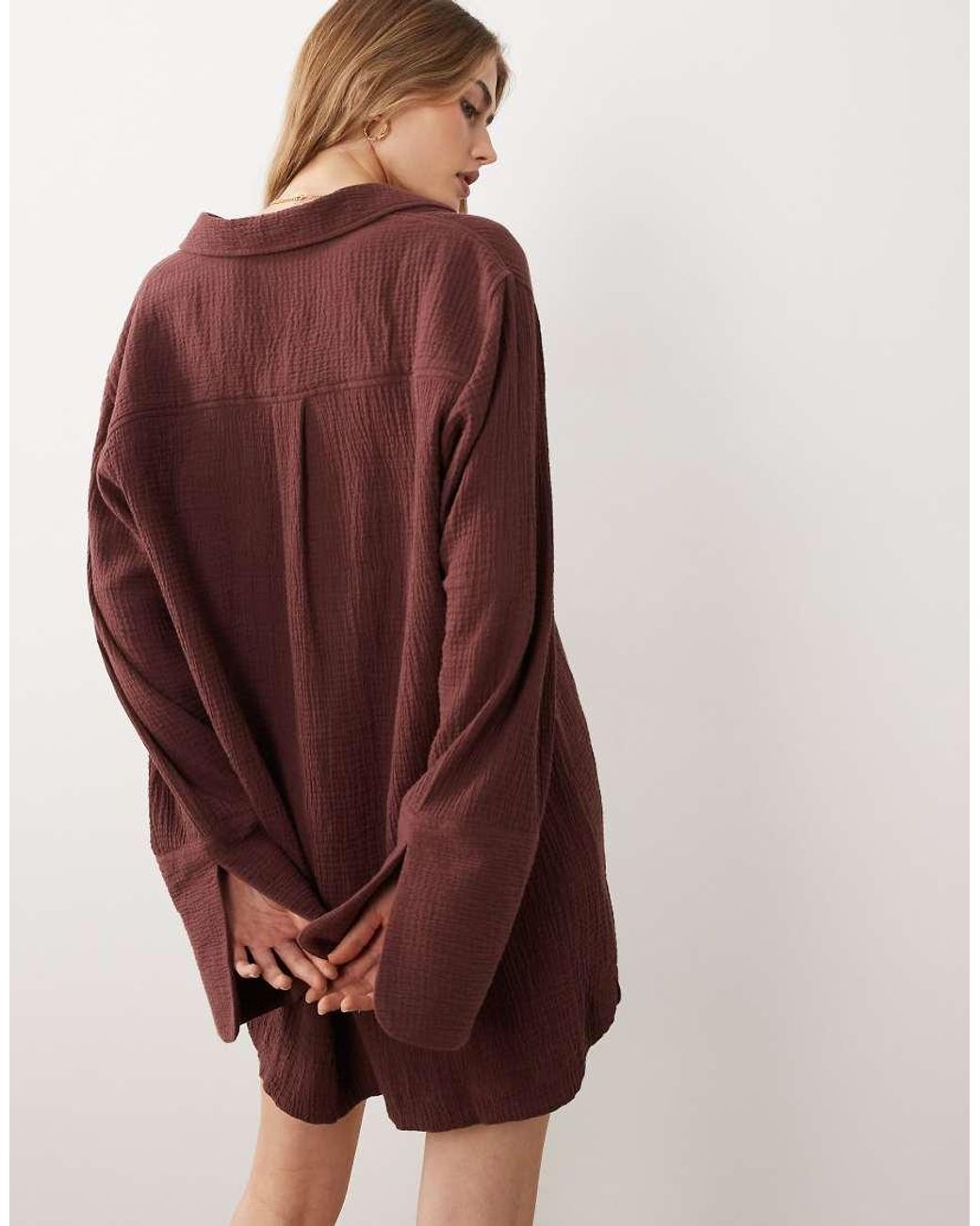 ASOS Brown Double Cloth Mini Shirt Dress With Wide Cuffs And Oversized Pockets