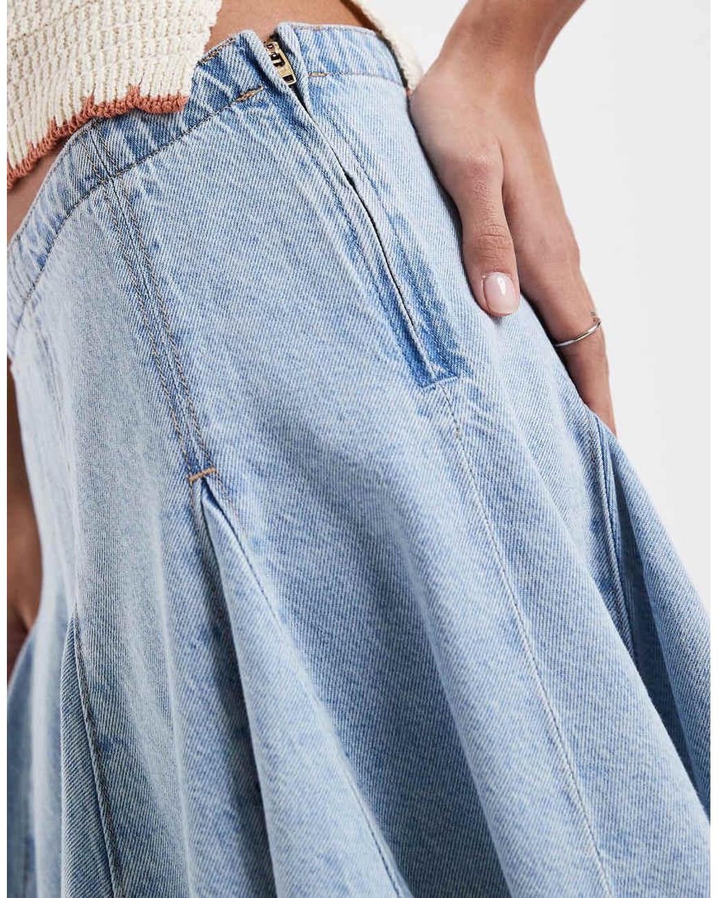 Levi's Blue Godet Pleated Denim Mini Skirt
