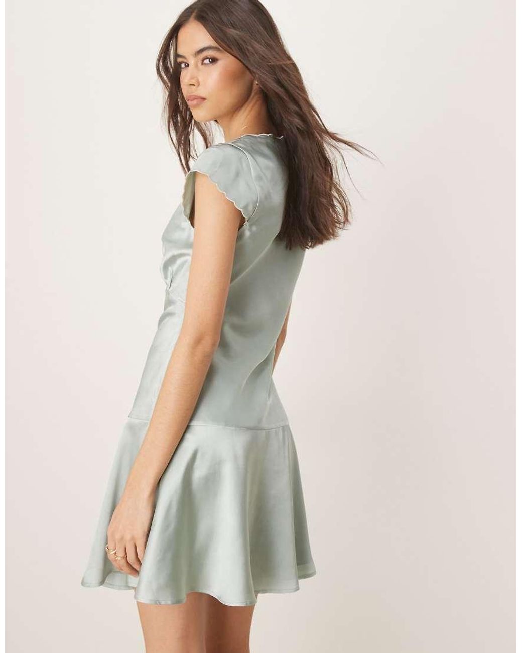 ASOS Natural Asos Design Tall Satin Flippy Mini Dress With Scallop Trim