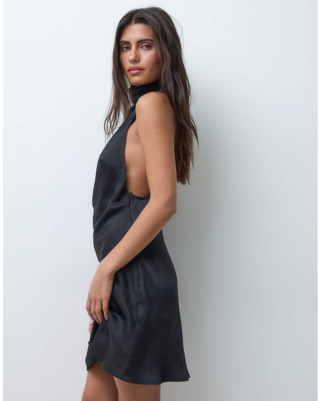 ASOS Blue Satin Halter Mini Dress With Racer Back