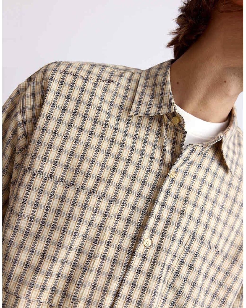 Pull&Bear Natural Long Sleeve Check Shirt for men