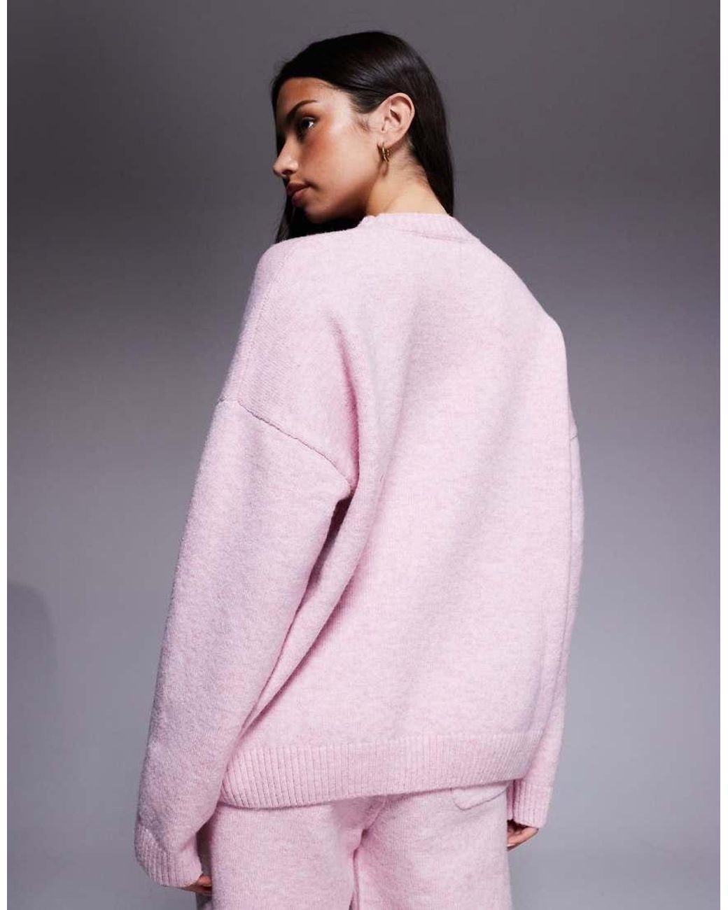 Kaiia Pink Knitted Embroidered Logo Drop Shoulder Crew Neck Jumper Co-ord