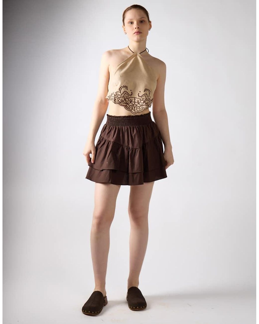 Glamorous Brown Smocked Ruffle Mini Skirt