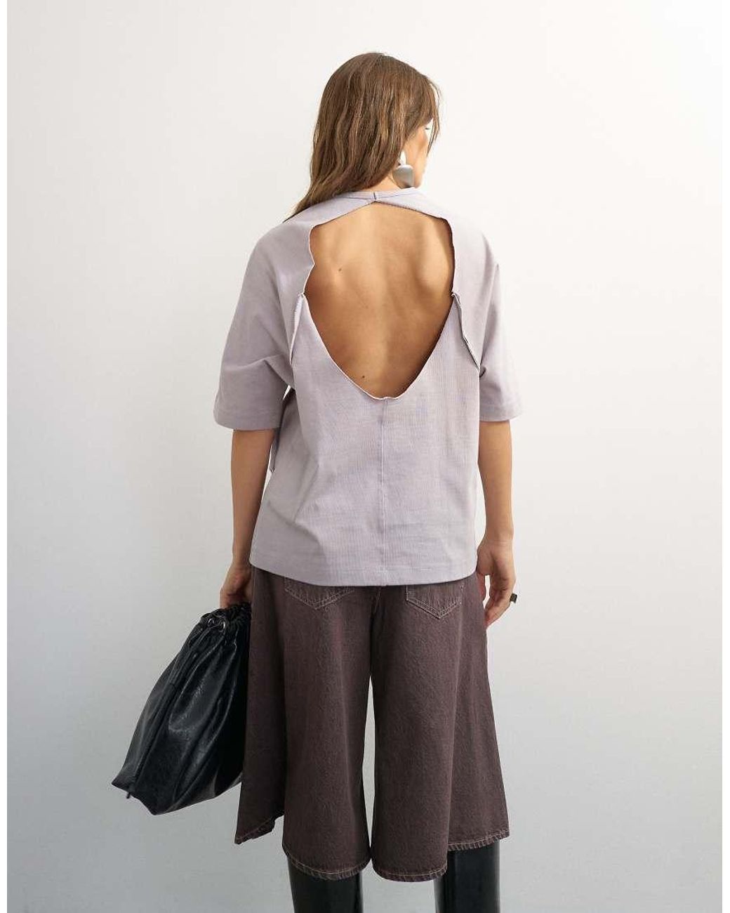 TOPSHOP Gray X Cara Open Back Tee