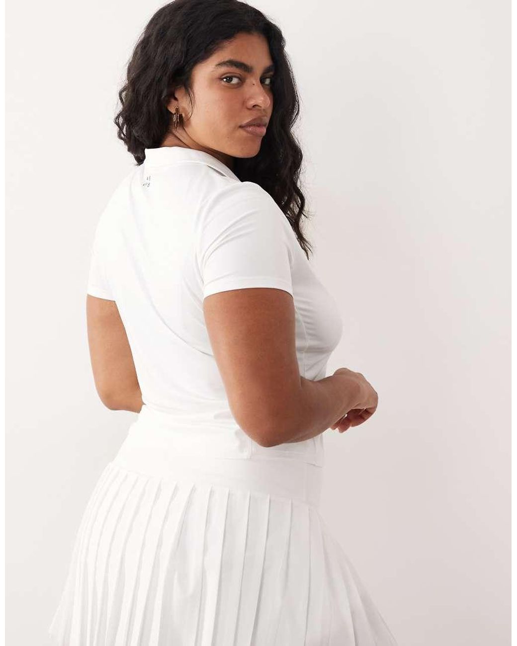 4505 White Curve Active Short Sleeve Tennis Polo Top