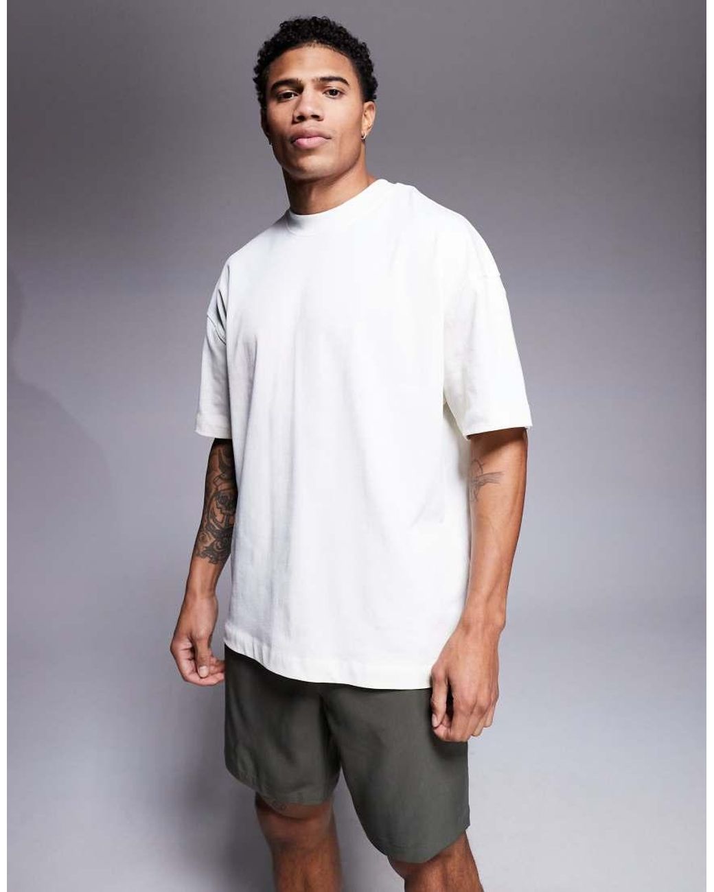 4505 White Icon Heavyweight Cotton Oversized T-shirt With Quick Dry Finish for men