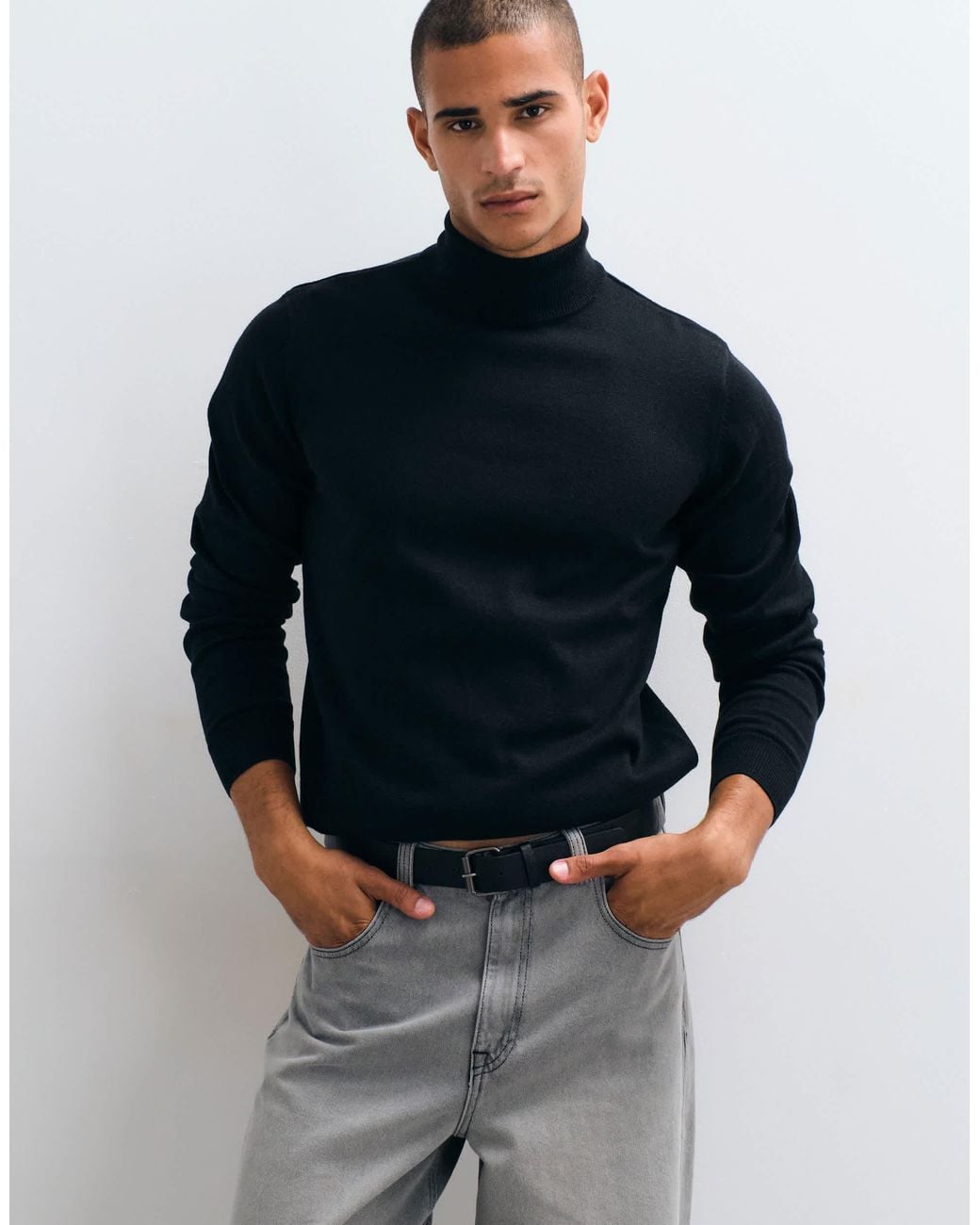 Threadbare Blue Knitted Turtleneck Sweater for men