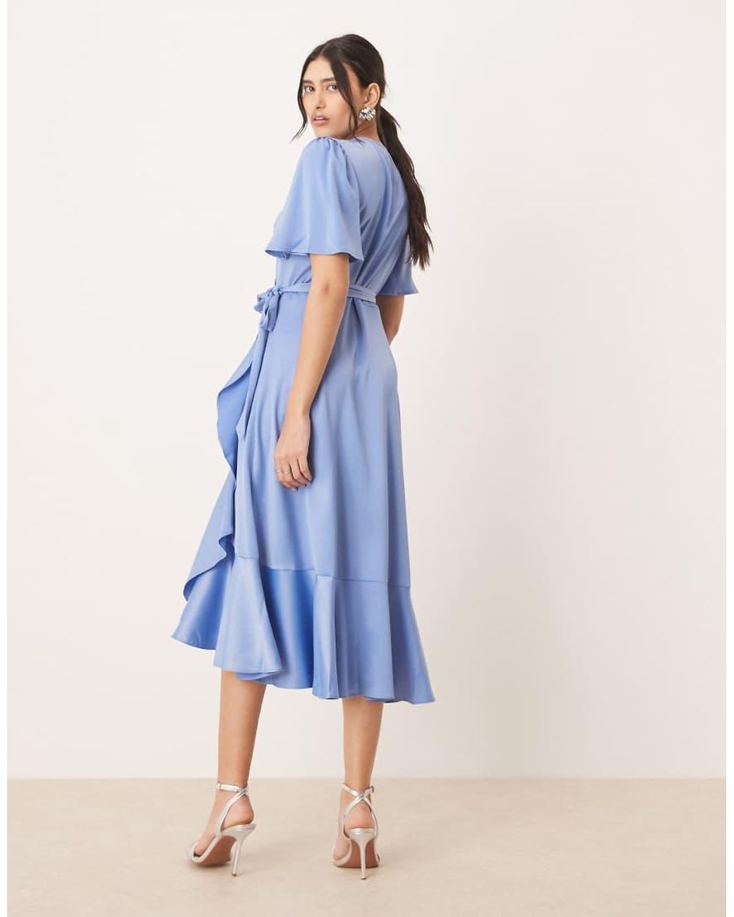 Y.A.S Blue Satin Wrap Midi Dress