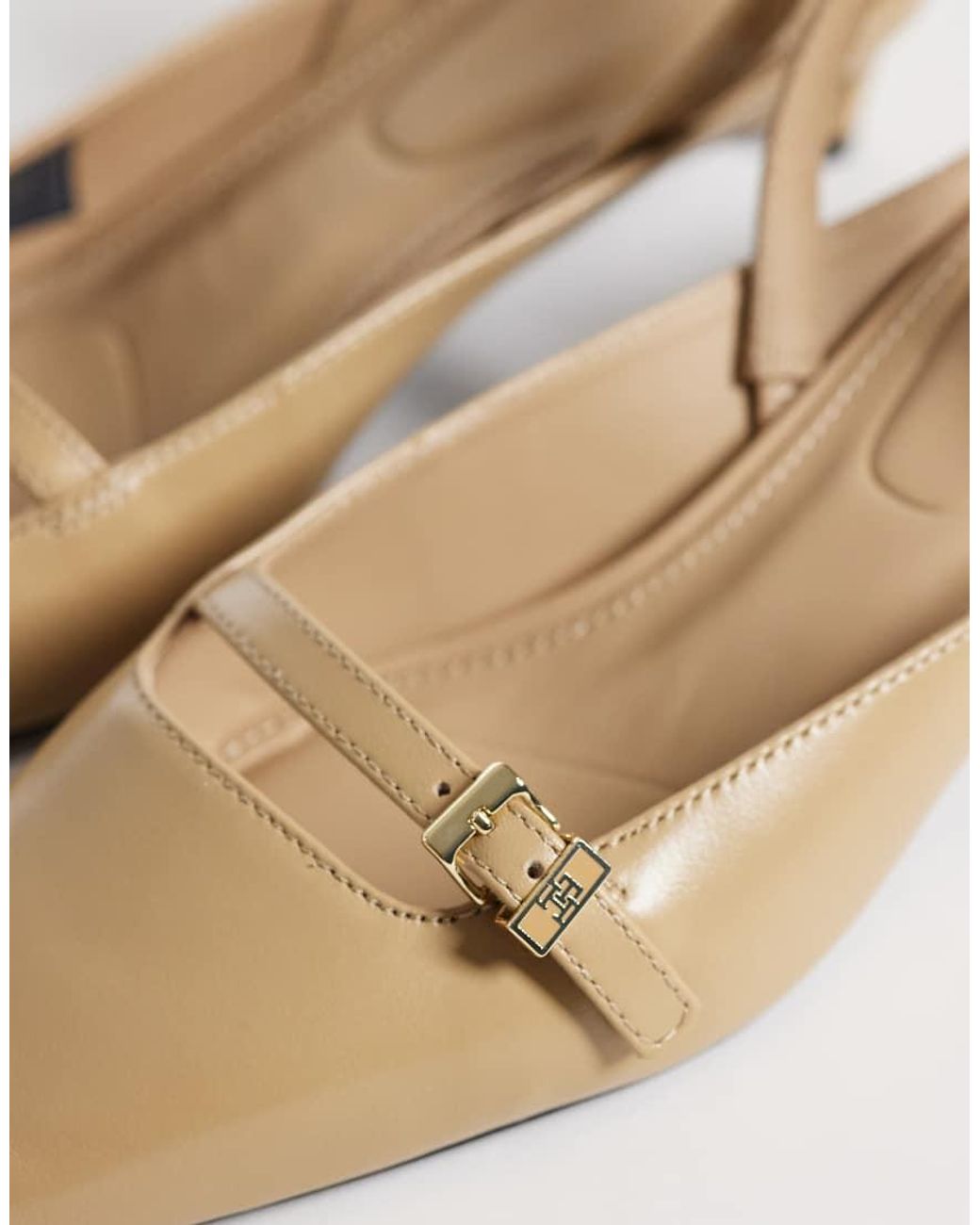 Tommy Hilfiger White Buckle Slingback Kitten Heel