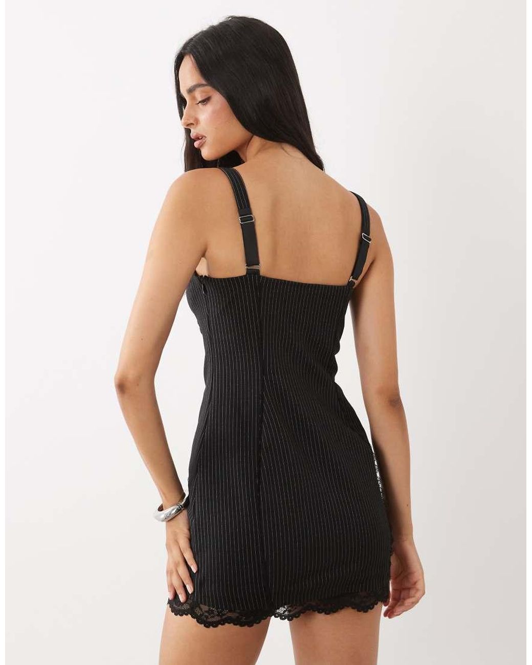 Oh Polly Multicolor Lace Trim Corset Detail Mini Dress