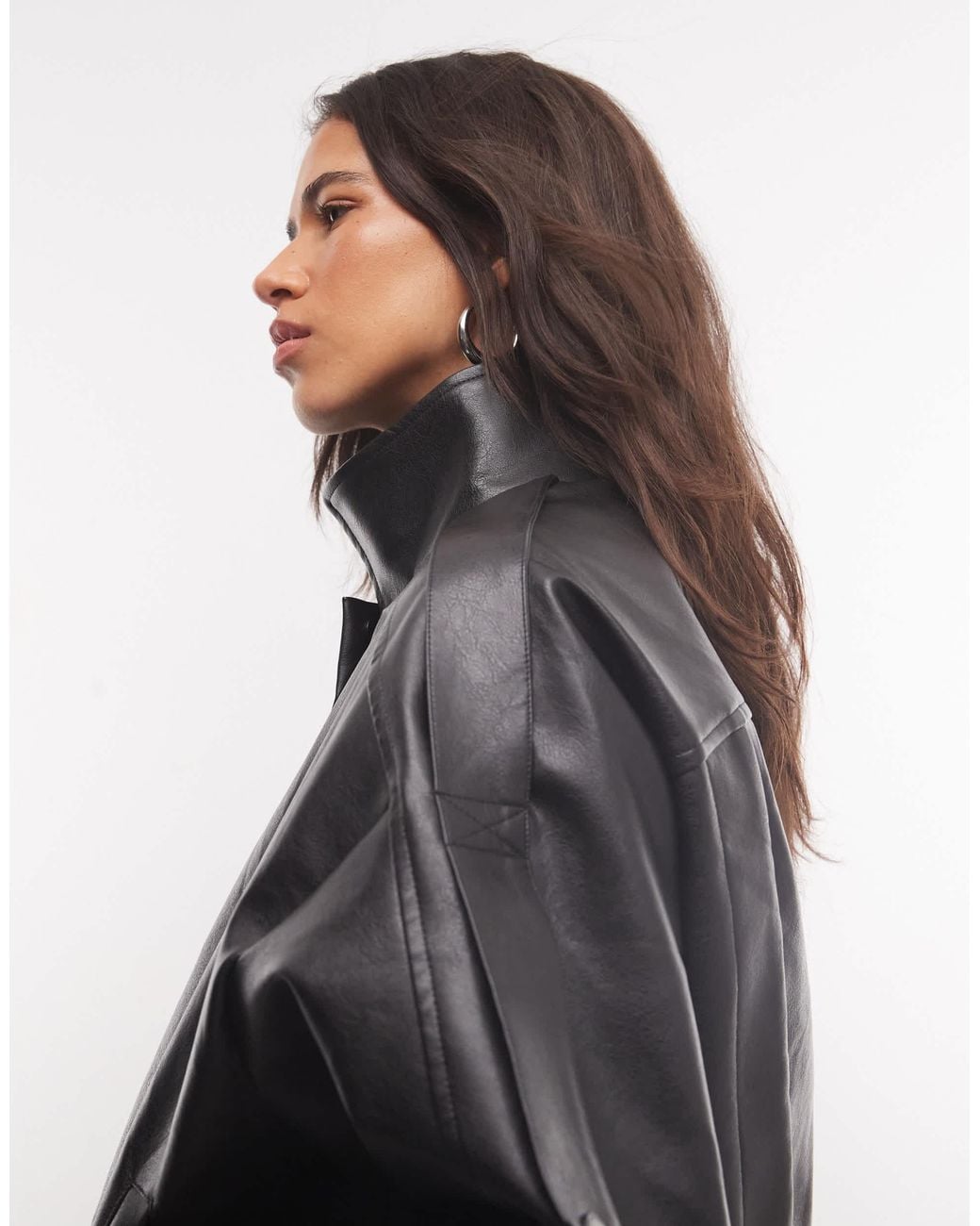 CERNUCCI Gray Faux Leather Funnel Neck Zip Through Jacket