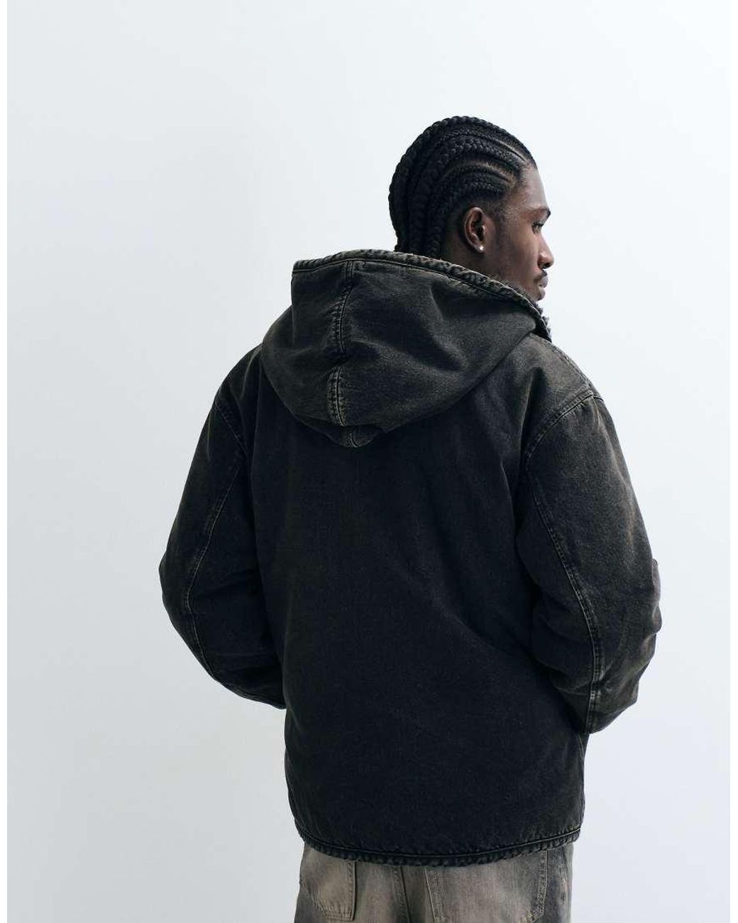 Levi's Black Oversized Deck Hooded Denim Sherpa Jacket for men