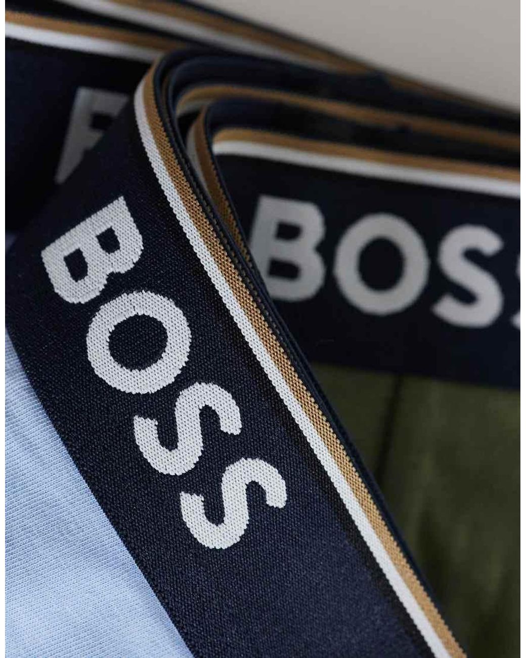 Boss Blue Power 3 Pack Logo Contrast Waistband Trunks for men