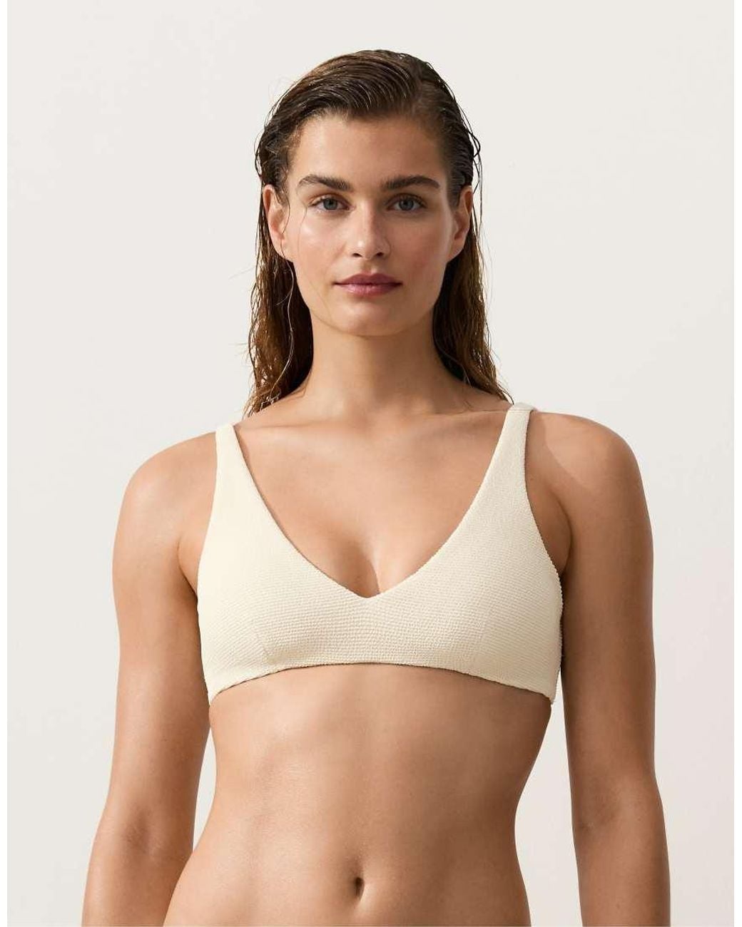 Oysho Brown Crinkle Halter Bikini