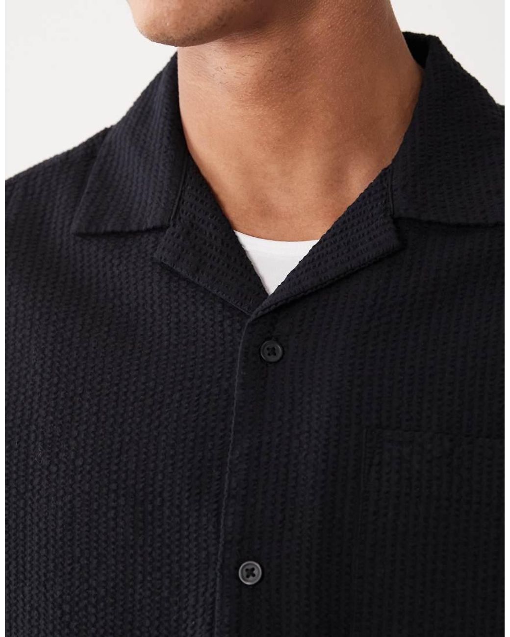 ASOS Black Relaxed Revere Seersucker Shirt for men
