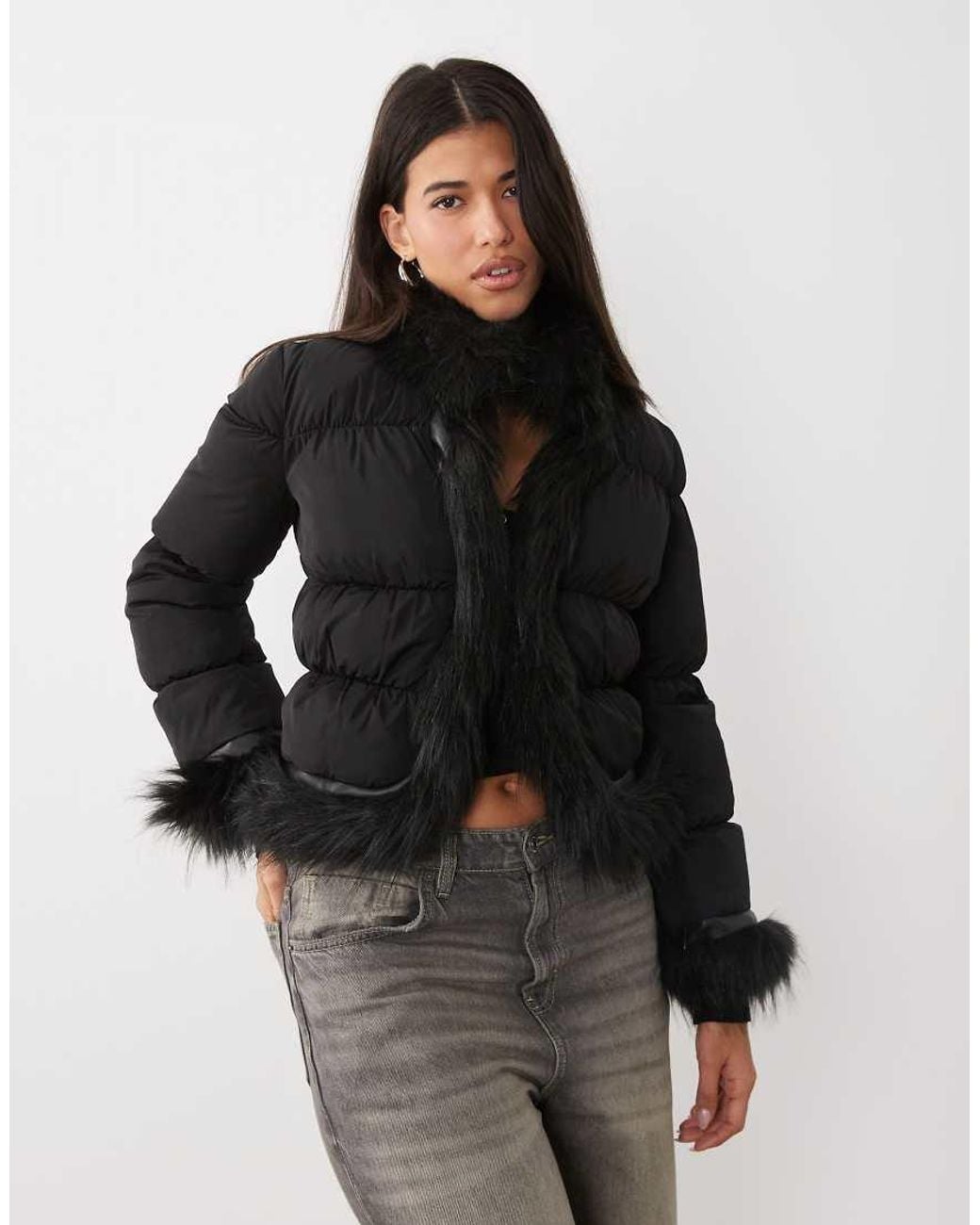 I.AM.GIA Black Billie Faux Fur Trim Hook And Eye Closure Puffer Jacket