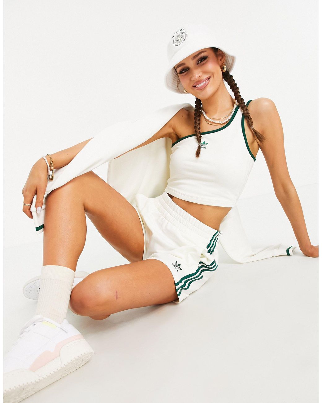 adidas Originals 'tennis Luxe' Logo Three Stripe High Waisted Shorts in  White | Lyst