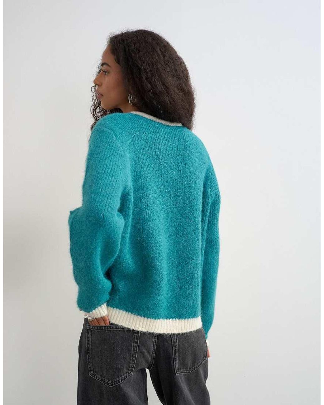 TOPSHOP Blue Knitted Fluffy Eyelash Cardigan
