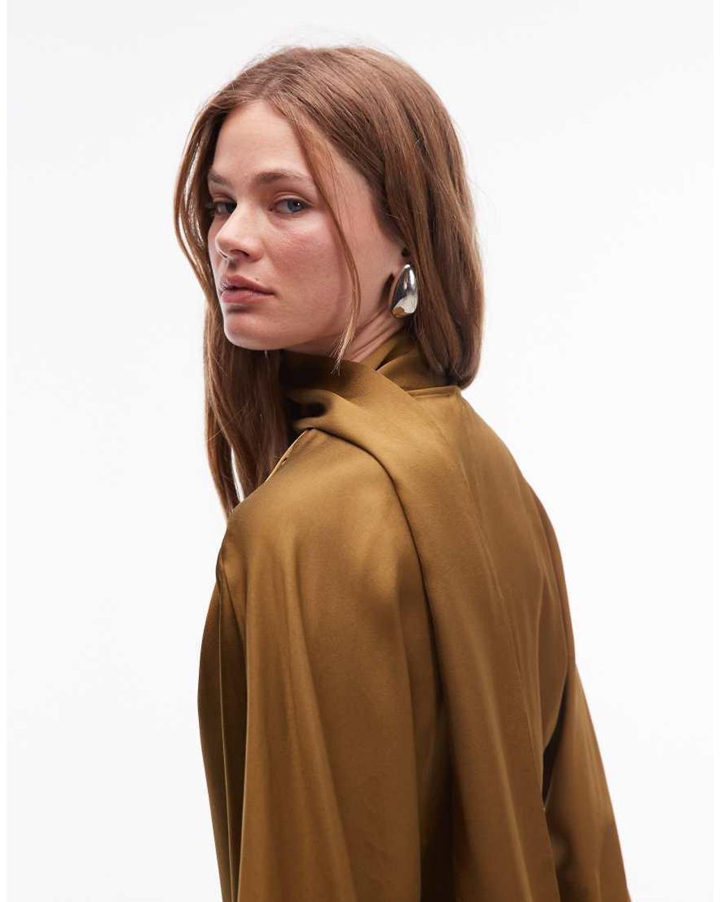 & Other Stories Natural Satin Midaxi Dress With Deep V-neck And Detachable Scarf