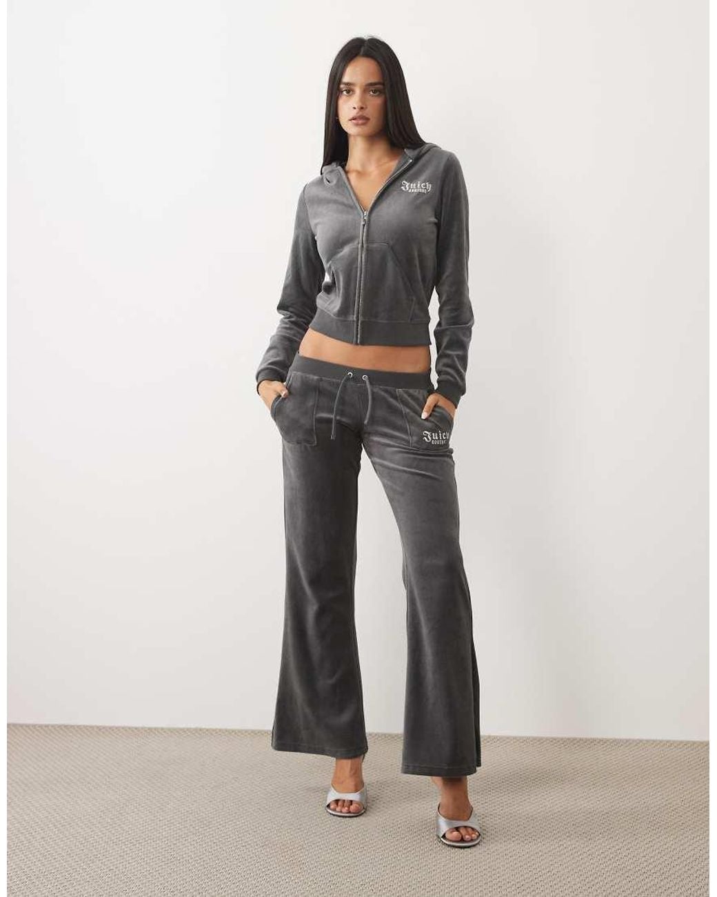 Juicy Couture Gray Caisa Regal Logo Rebelle Velour Zip Up Hoodie