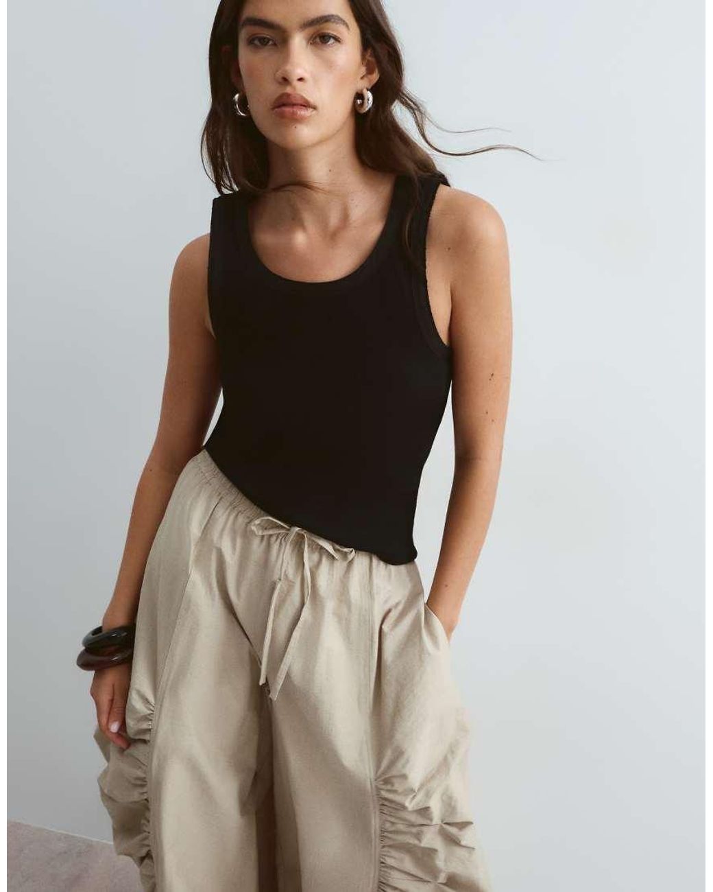 ARRANGE Natural Ruched Barrel Leg Utility Balloon Pants