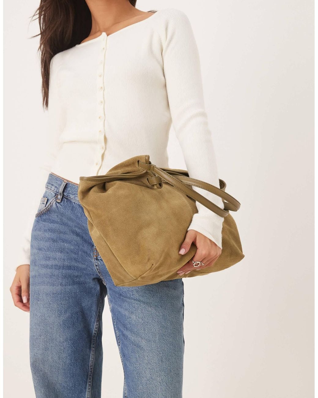 ASOS Natural Suede Pinched Handle Scoop Tote Bag