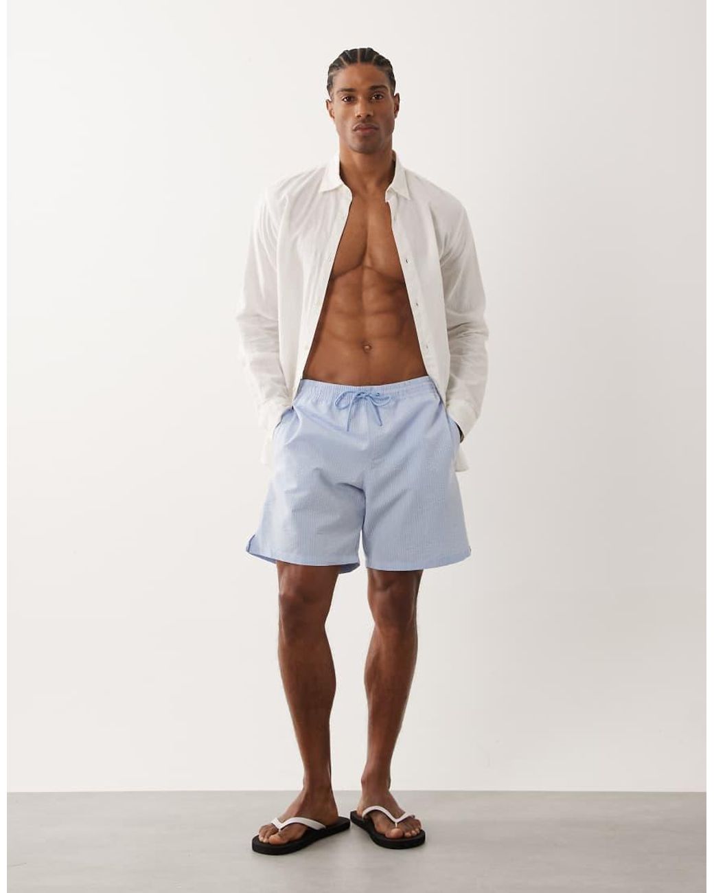 Mango Blue Seersucker Boxer Swim Shorts for men