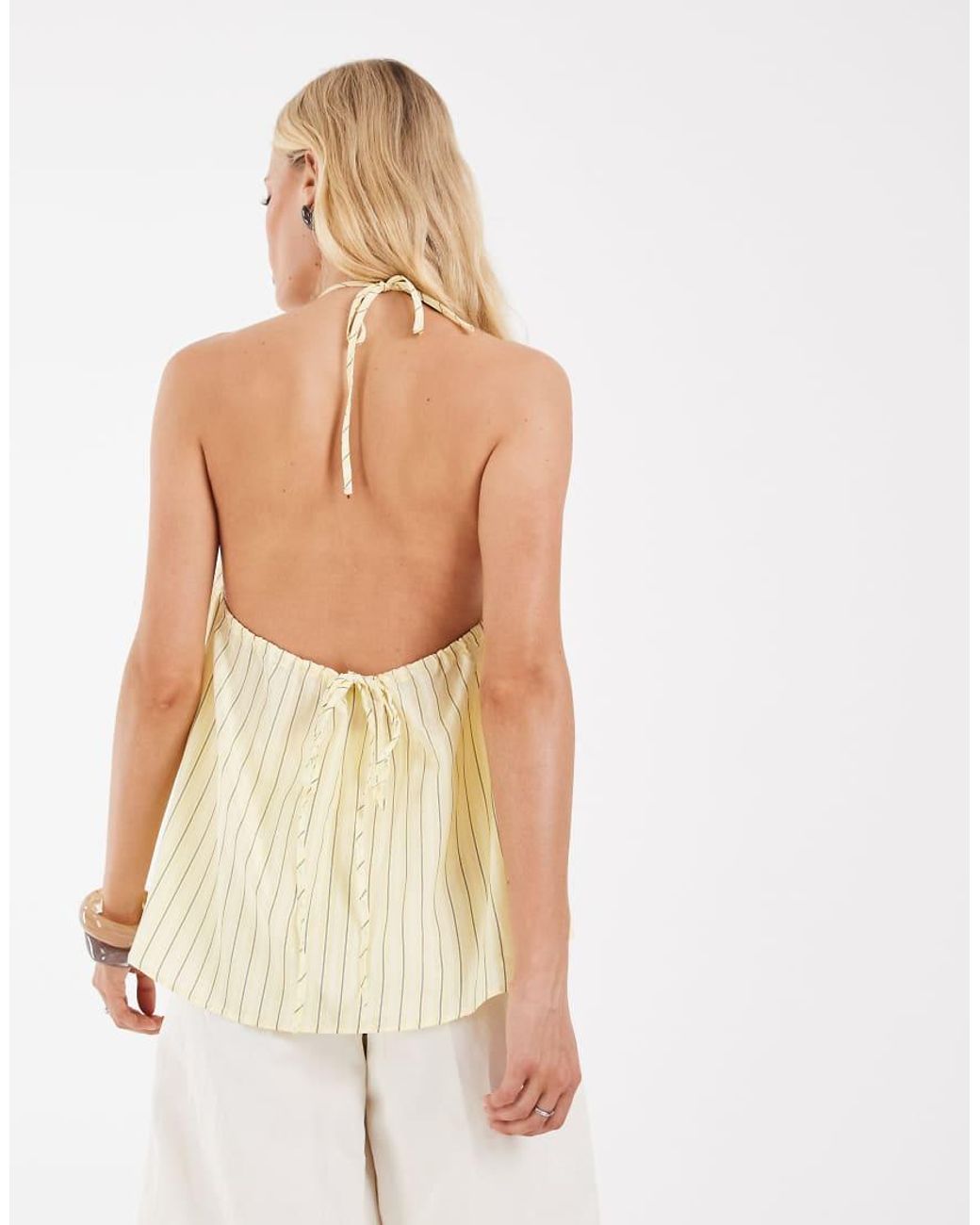 Object Natural Poplin Halterneck Peplum Hem Top
