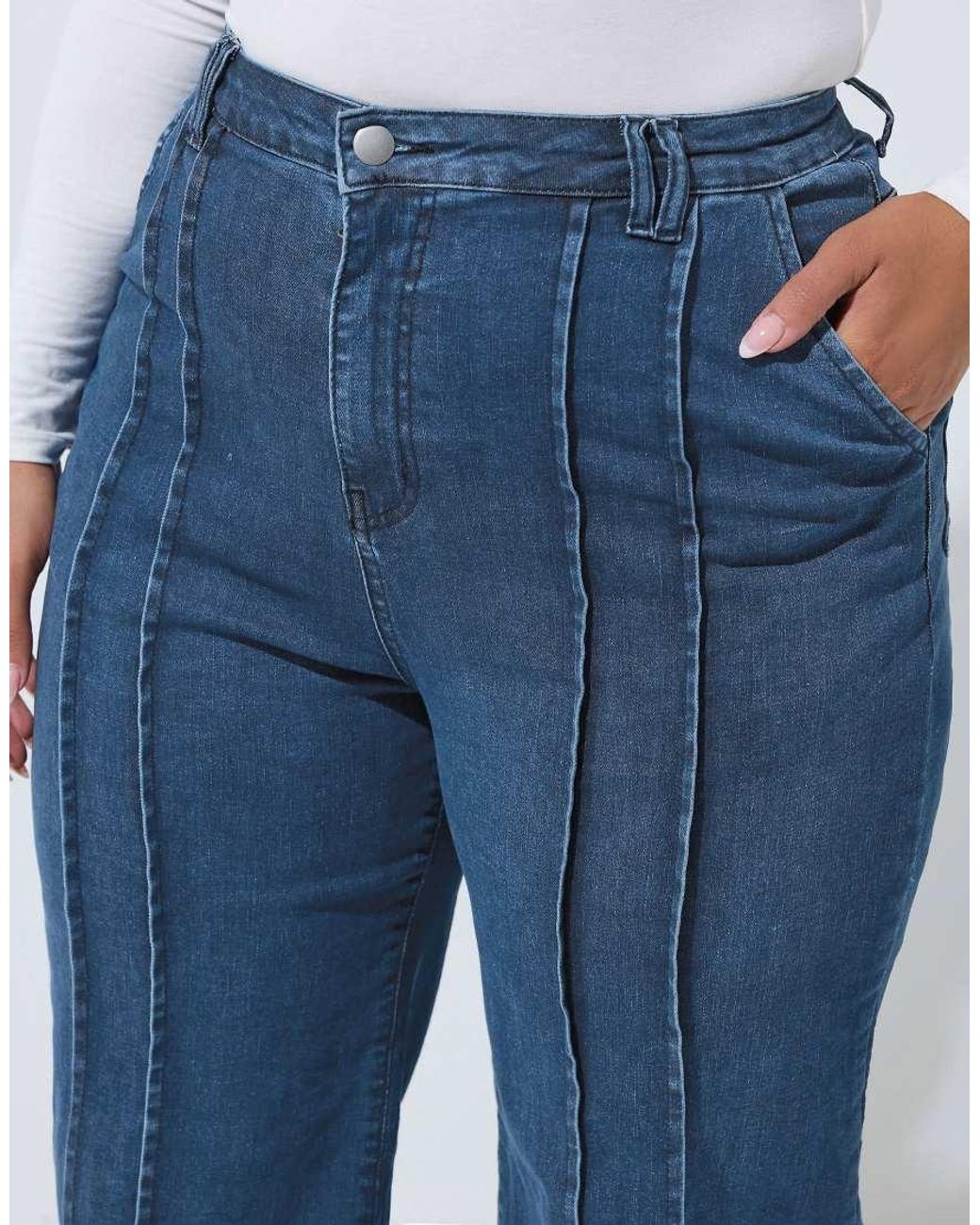 Yours Clothing Blue Seam Detail Wide Leg Jeans