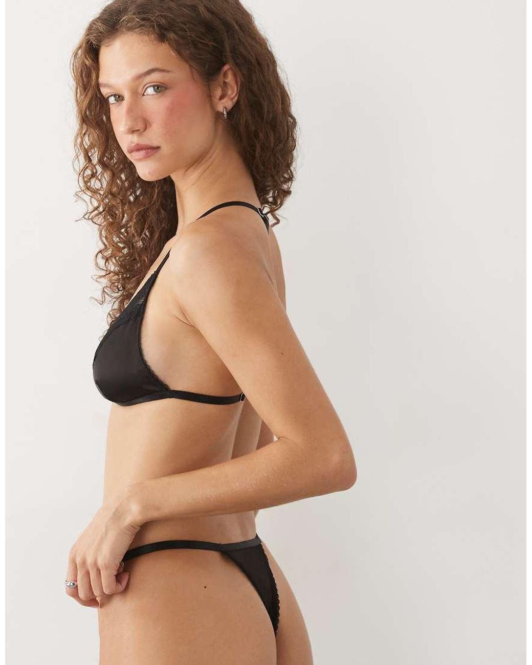 KAT THE LABEL Natural Sadie Satin Lace Thong
