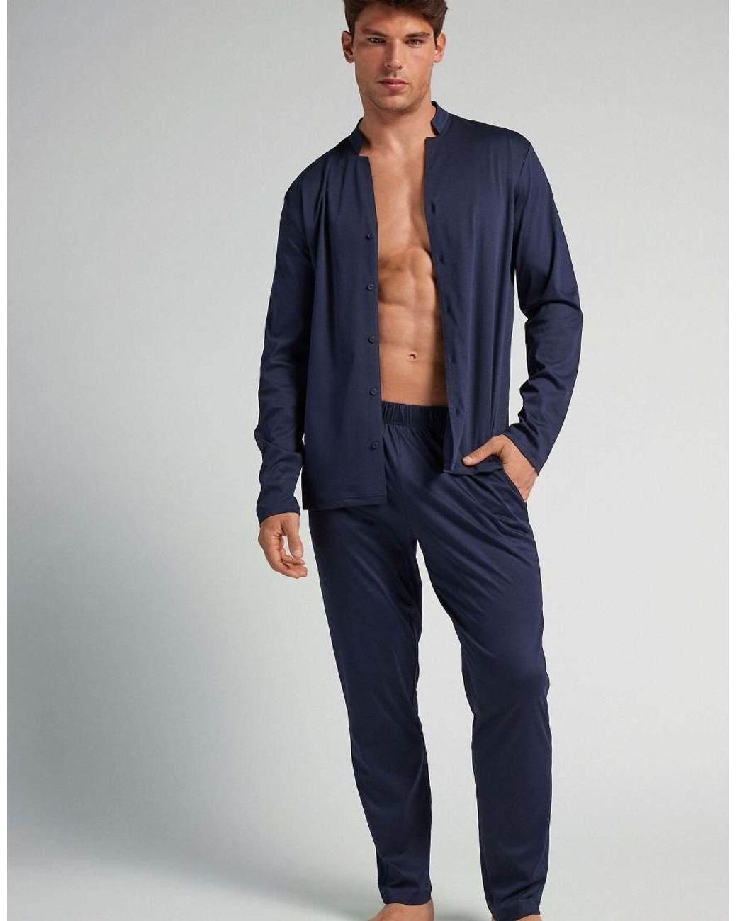 Intimissimi Blue Full-Length Button-Up Cotton Pyjamas for men