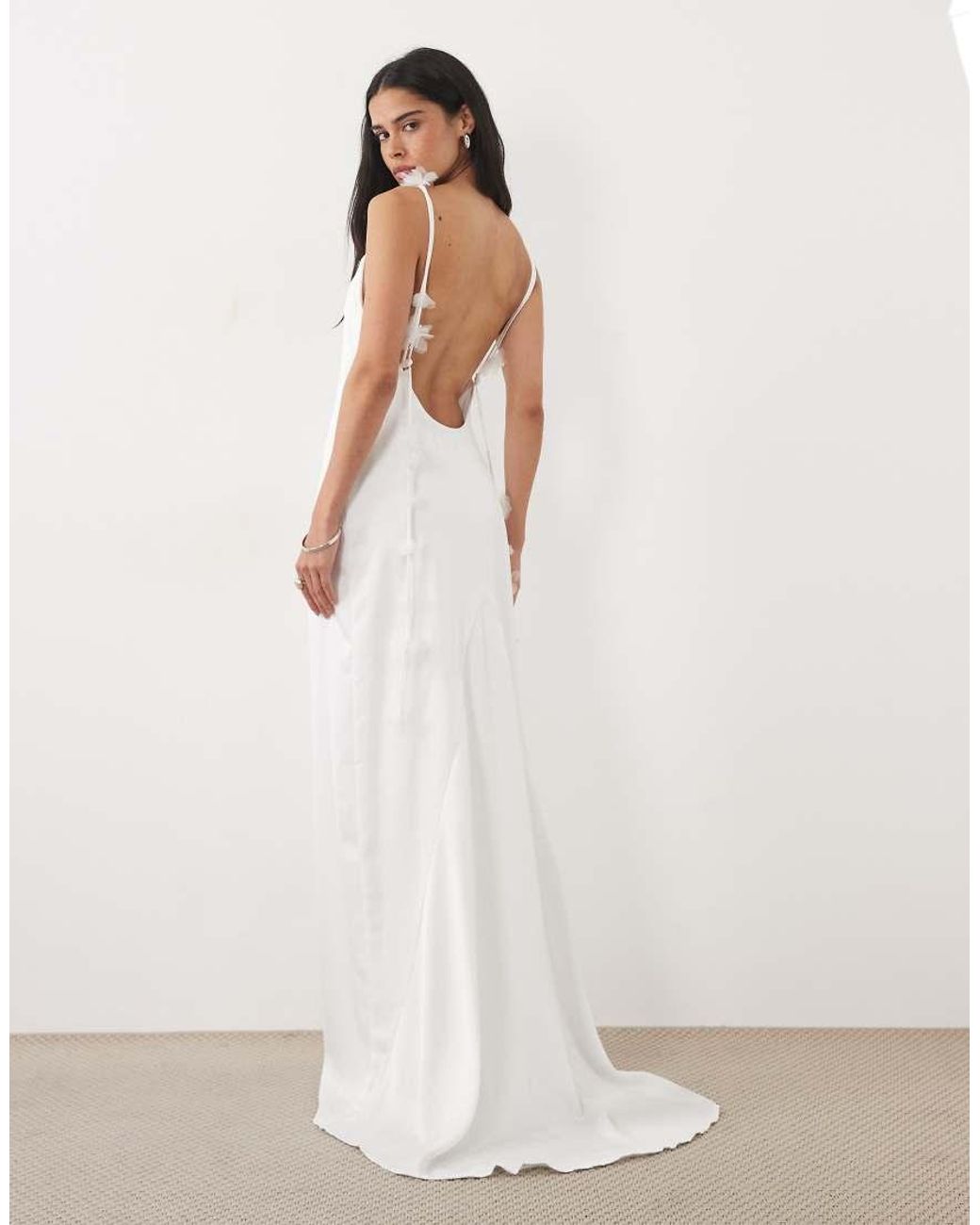 JW PEI White Bridal Floral Drape Detail Satin Low Back Maxi Dress Co-Ord