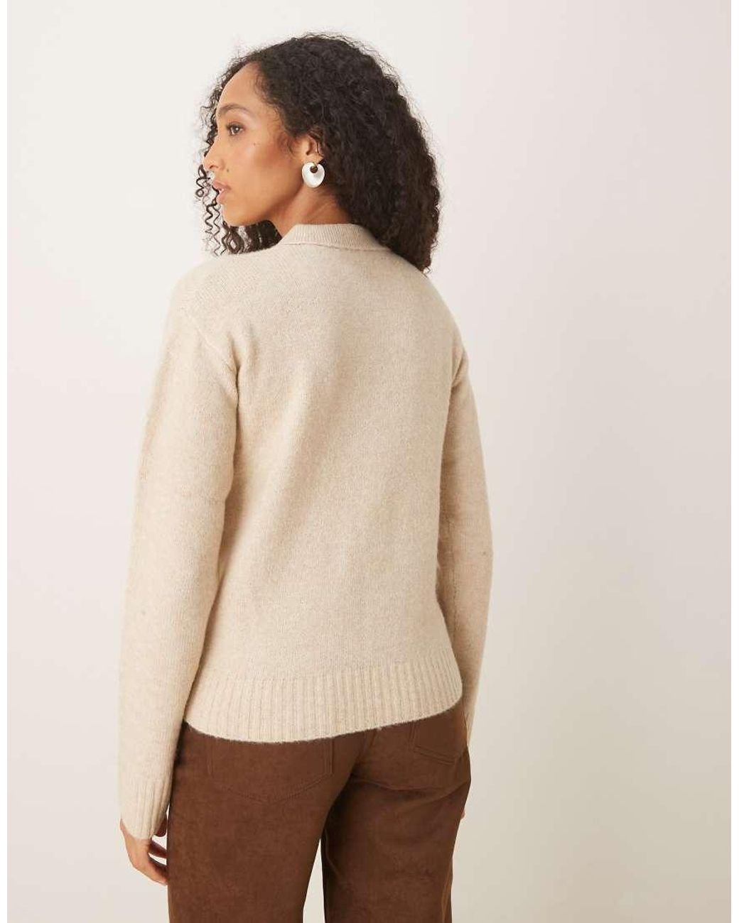 JJXX Natural Wool Blend Knitted Polo Jumper