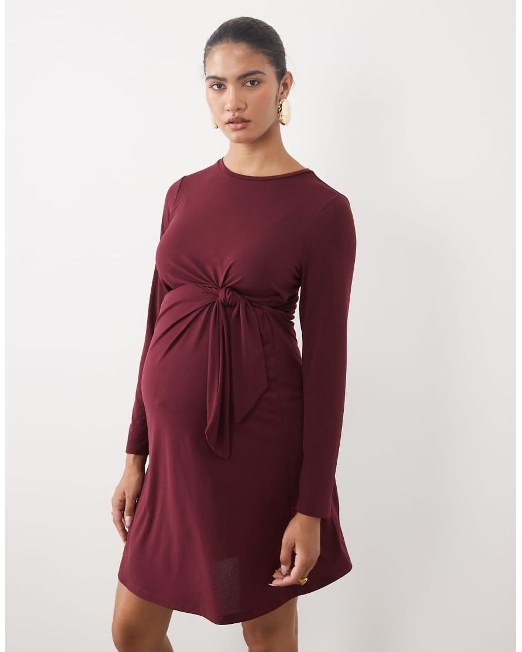 Vero Moda Red Long Sleeve Ruched Detail Jersey Midi Dress